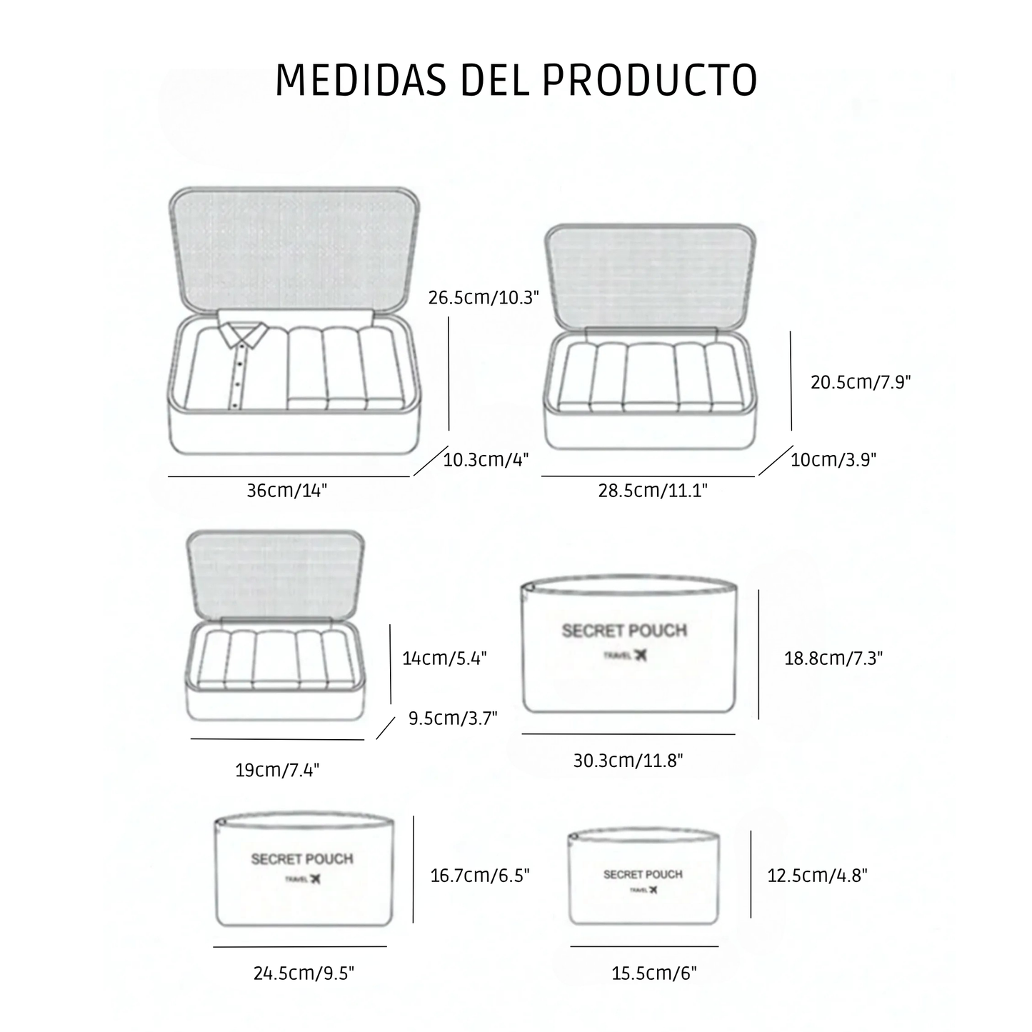 Set de 6 Bolsas Organizadoras de Viaje