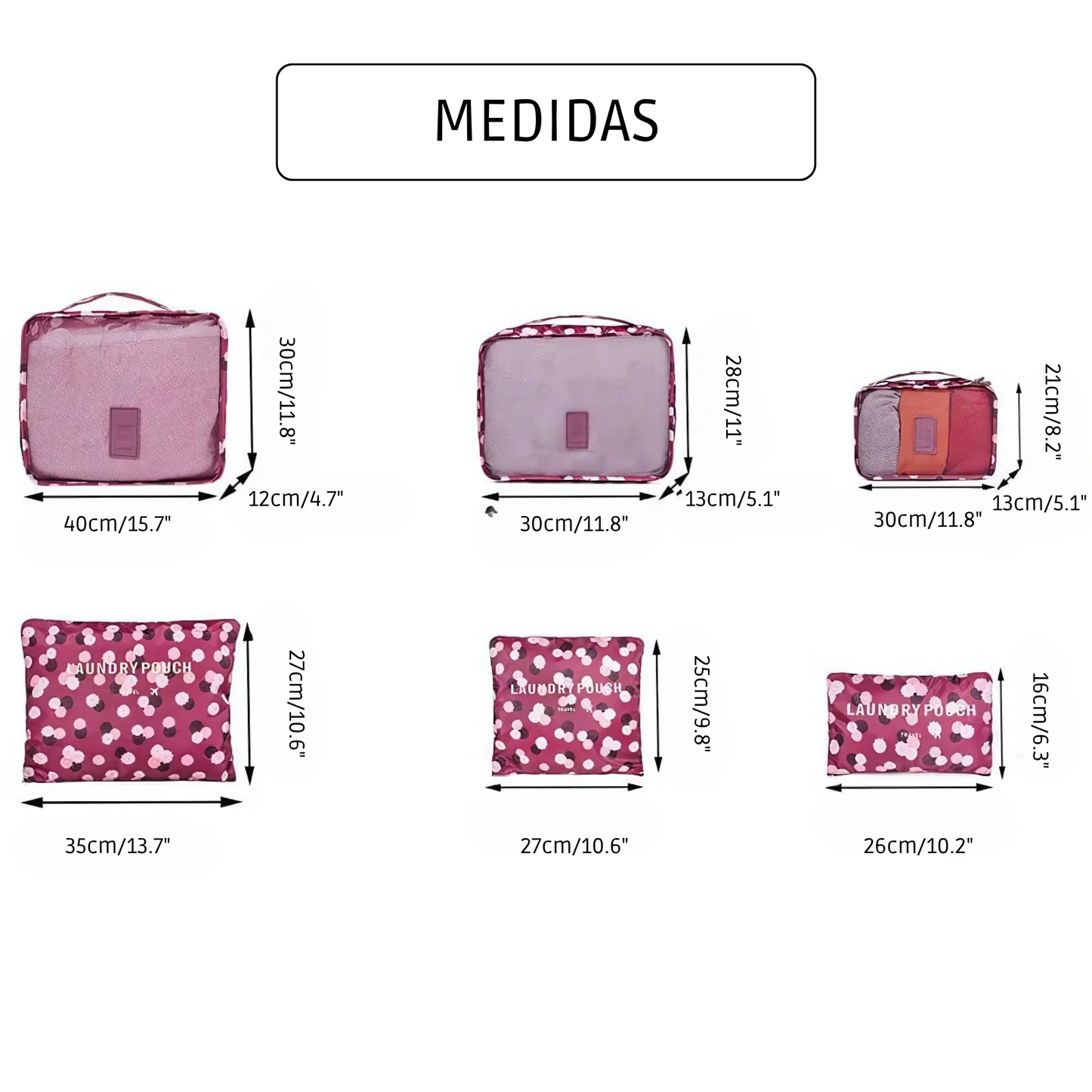 Set de 6 Organizadores de Viaje para Maleta Estampados