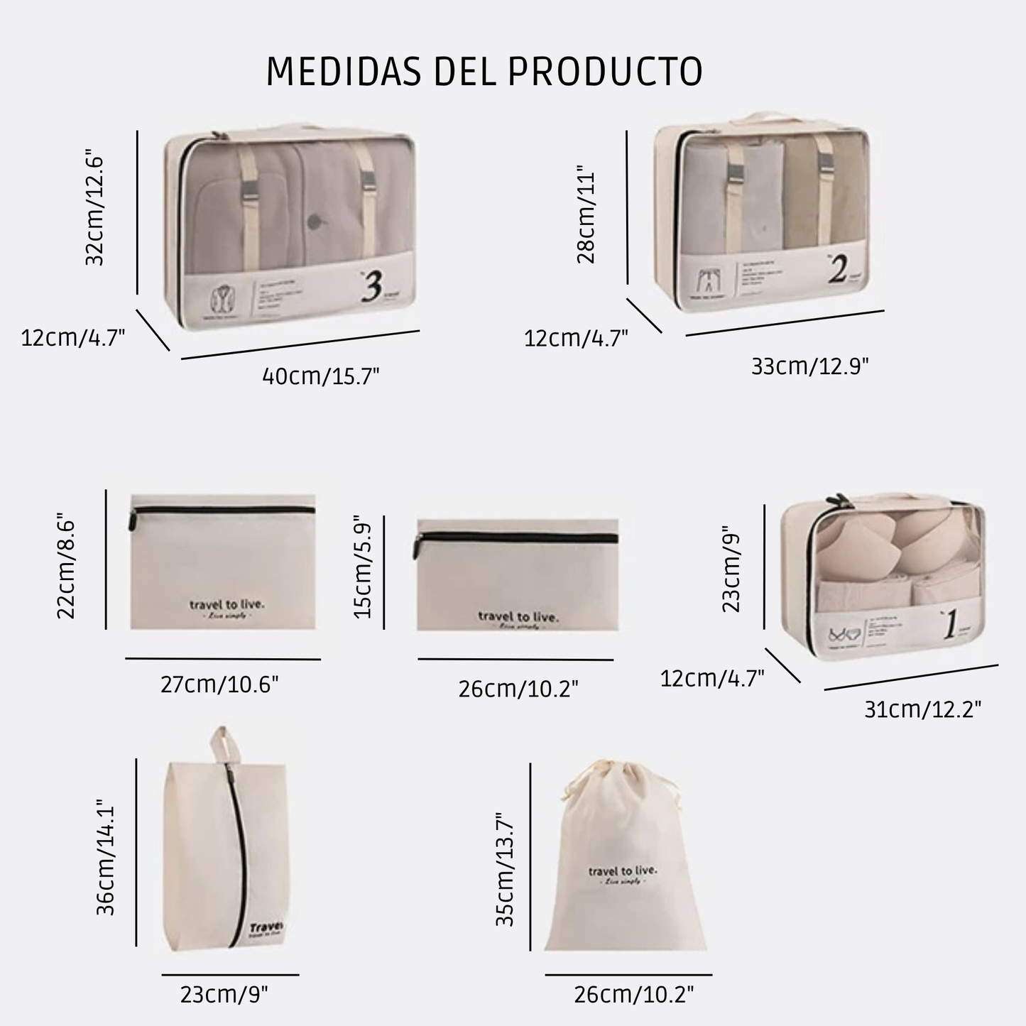 Set de 7 Bolsas Organizadoras de Ropa y Accesorios